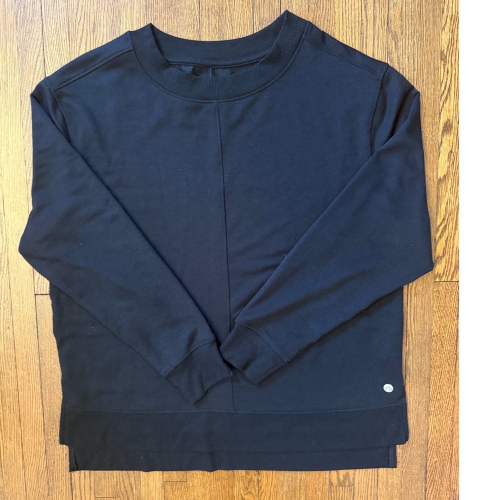 Apana Womens Black Long Sleeve Crewneck Sweatshirt High Low Hem Size Large